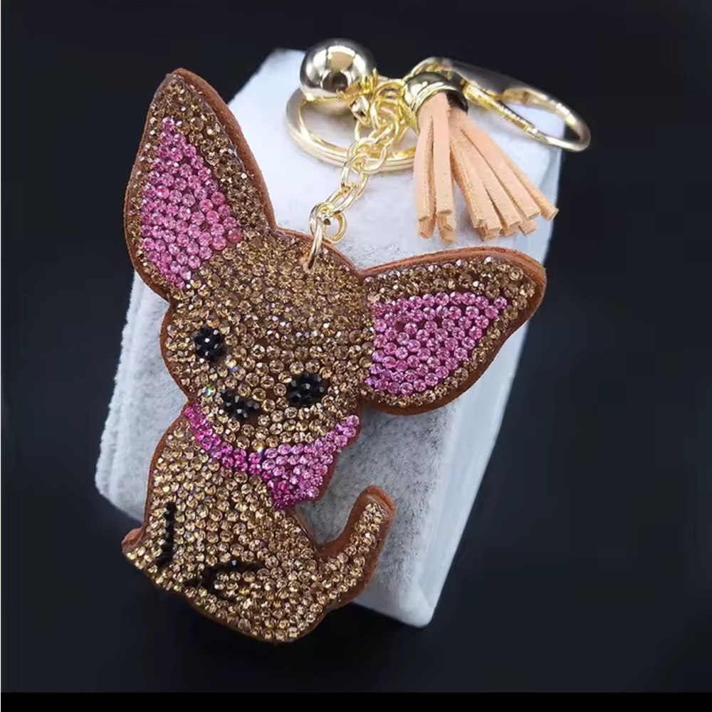 Brown and Pink Rhinestone Dog Key Holder